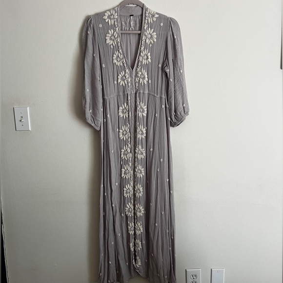 Free People Embroidered Fable Dress in Dove - Picture 3 of 13